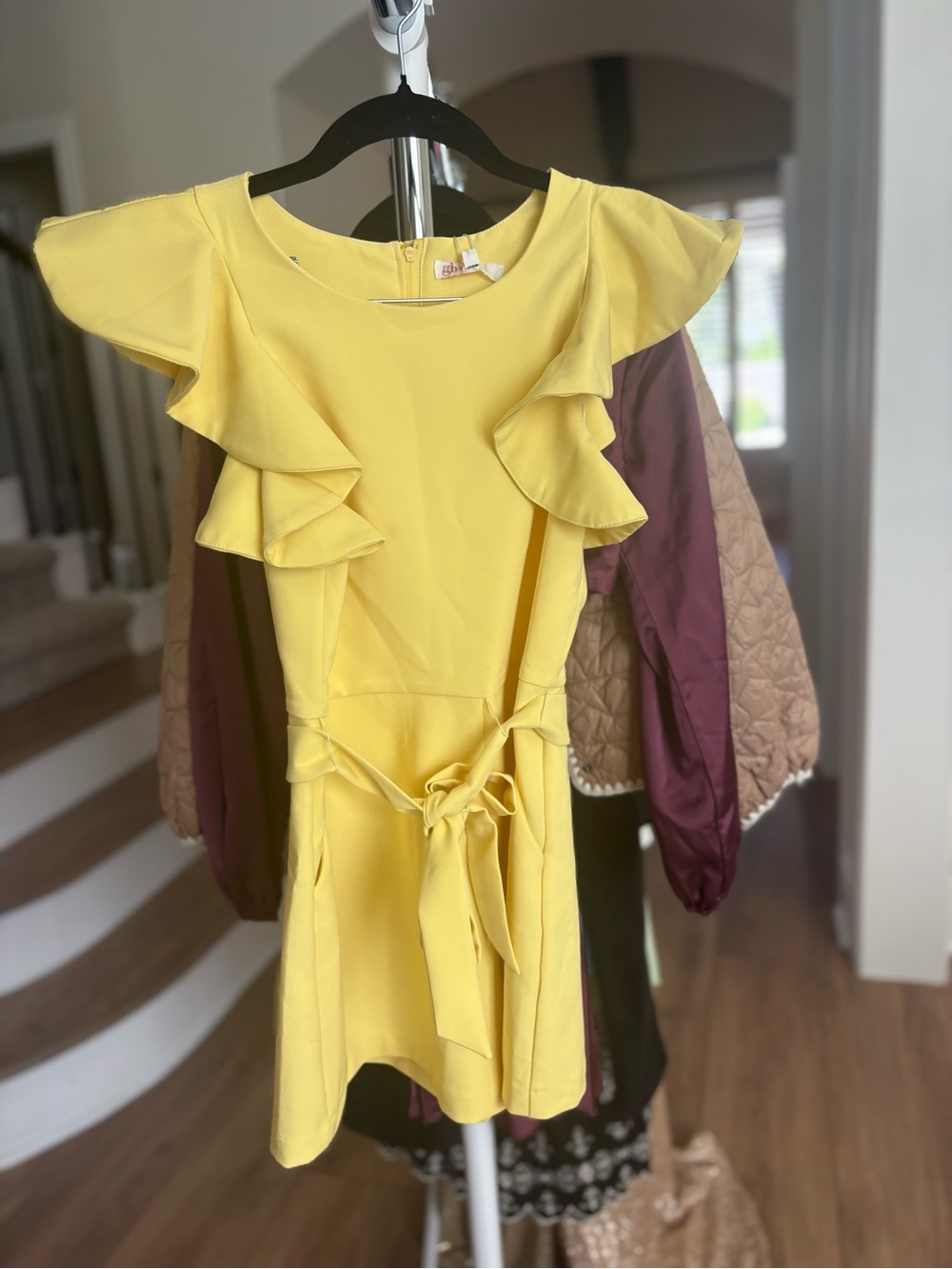 Girls Yellow Ruffle Tie-Waist Romper